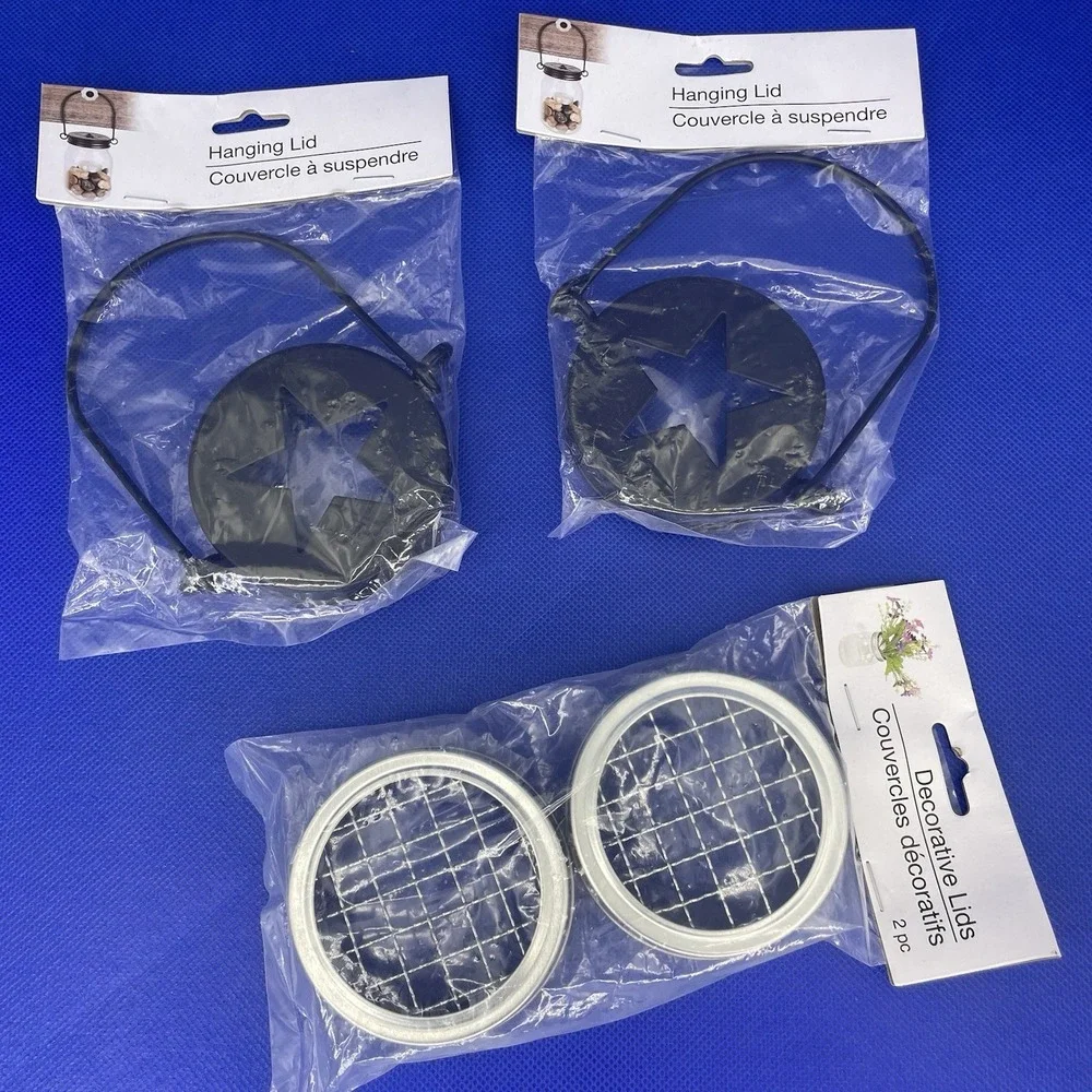 Mason Jar Lids Lot Of 4- (2)Flower Frog (2) Hanging Lantern-Standard Size- NEW